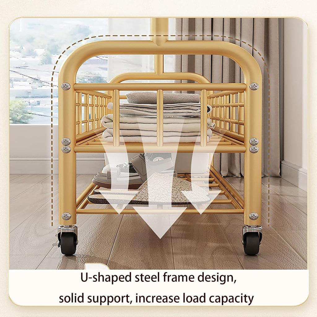 Clothing Rack, Standing with Wheels, Heavy Duty for Storage, Gold，for Hanging Organizers Clothes,Shoes,Bags,Scarf,Neckties Ideal for offices, bedrooms, foyers (Gold, S)