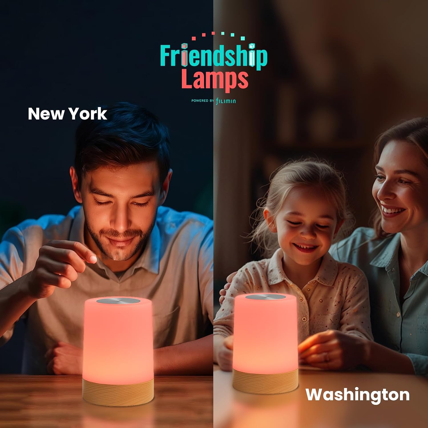 Friendship Lamp Lumi by Filimin - Best Friend WiFi Touch Lamp Real Beech Wood LED Light for Long-Distance Connection, Relationship, Friendship, Gifts, Couples, App Setup - No Subscription Set of 4