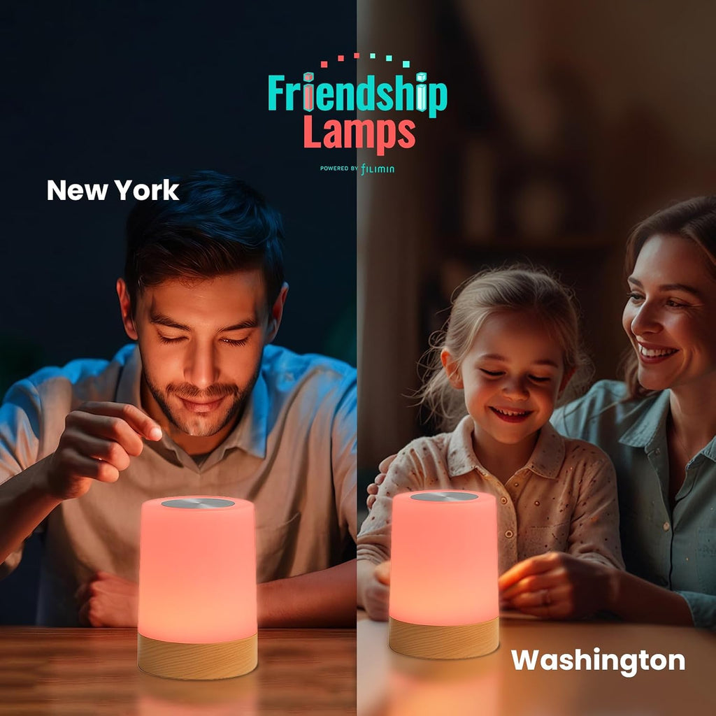 Friendship Lamp Lumi by Filimin - Best Friend WiFi Touch Lamp Real Beech Wood LED Light for Long-Distance Connection, Relationship, Friendship, Gifts, Couples, App Setup, No Subscription - Set of 3
