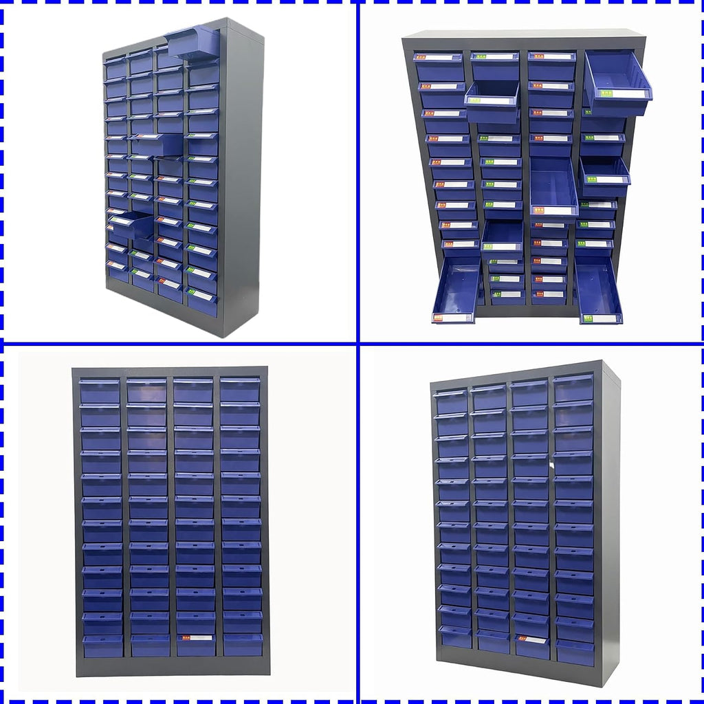 Parts Cabinet 48 Drawer Parts Drawer Storage Bolt Bins Organizer Storage Steel Tool Chest ABS/PS Material with Partitions and Labels