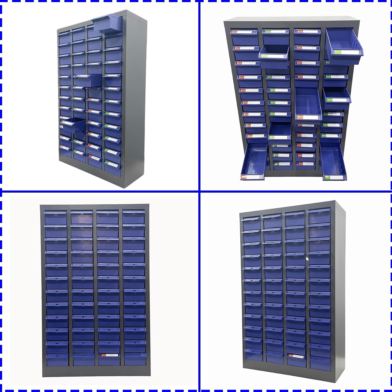Parts Cabinet 48 Drawer Parts Drawer Storage Bolt Bins Organizer Storage Steel Tool Chest ABS/PS Material with Partitions and Labels