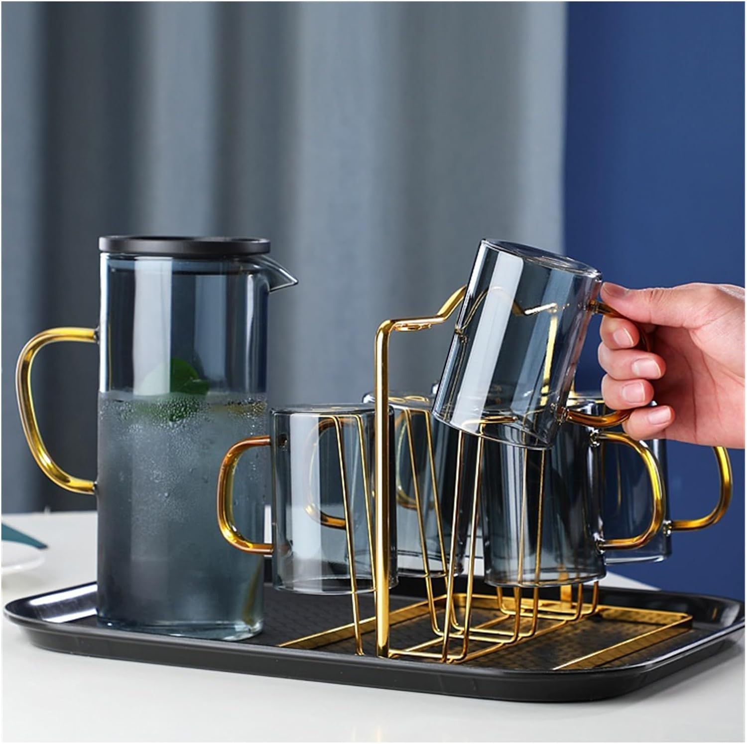 Beverage Serveware Glass cold kettle thickened creative home juice pot with lid filter high temperature resistant teapot water cup set Water Carafe