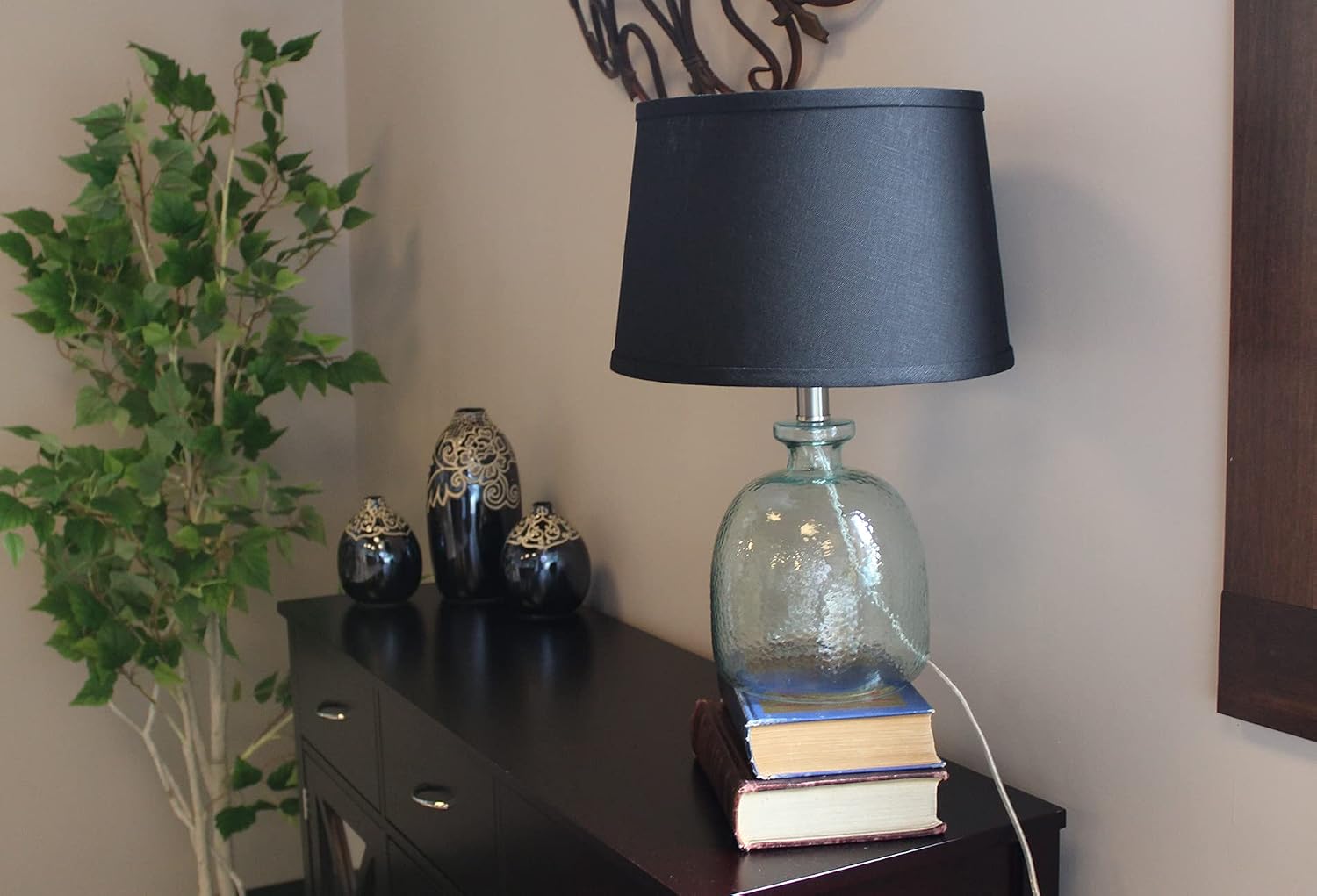 FenchelShades.com Set of 2 Lampshades 10' Top Diameter x 12' Bottom Diameter x 8' Slant Height with Washer (Spider) Attachment. Attaches to Lamps with an existing Harp (not included) (Designer Black)