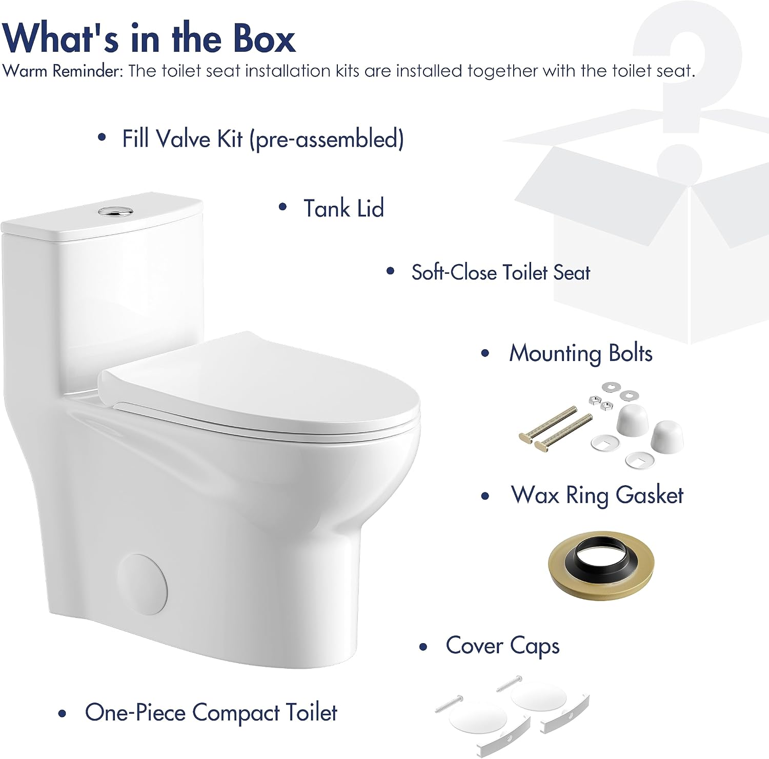 Eridanus One Piece Toilet, Elongated with Soft Closing Seat, Small Compact Toilet with 16⅜' Height Seat, Powerful & Quiet Dual Flush (1.1/1.6 GPF), 12' Rough-In