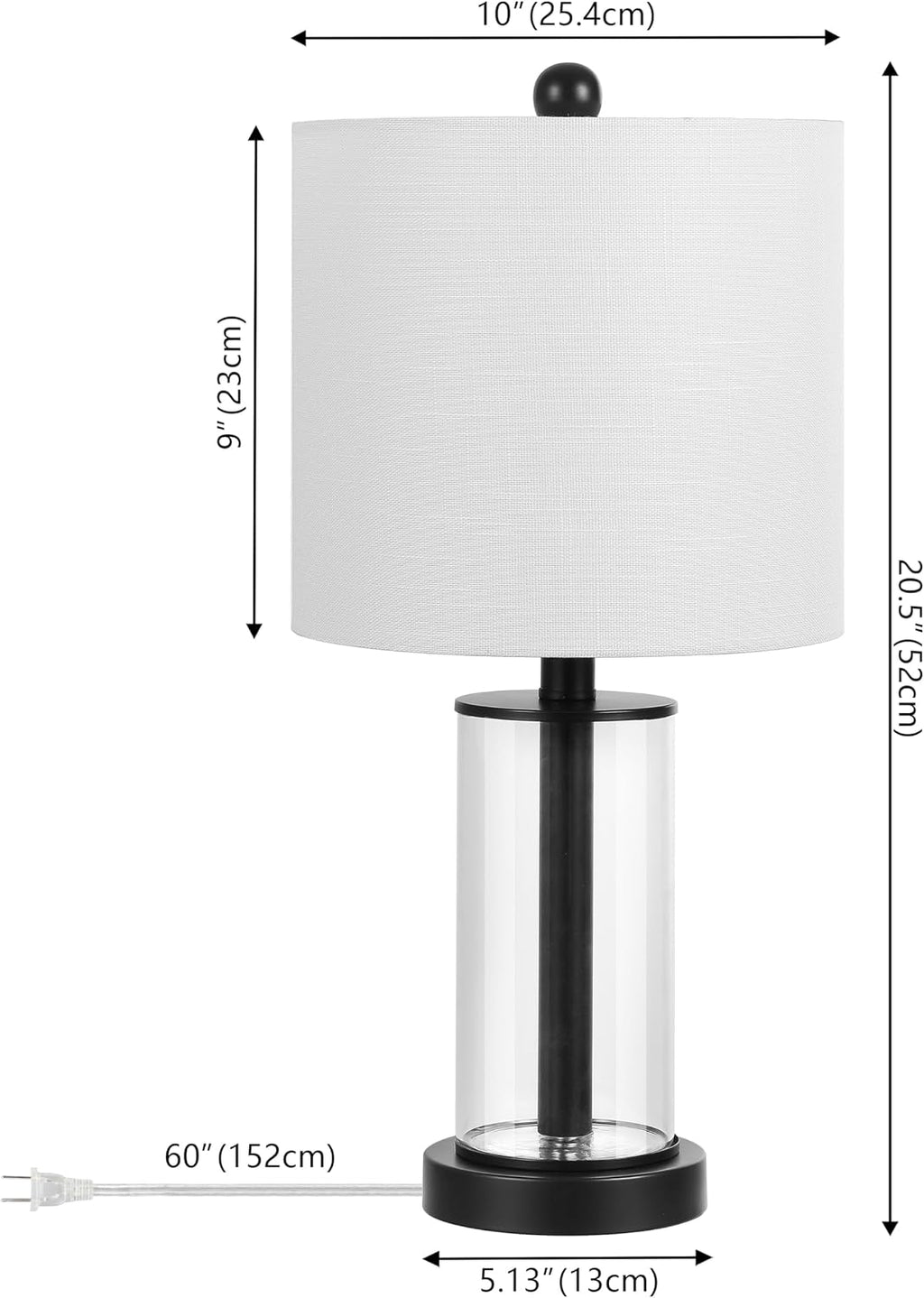 JONATHAN Y 20.5' Oil Rubbed Bronze/Clear Fillable Glass Table Lamp Set of 2, Modern Nightstand Lamps for Living Room Bedroom Office, White Linen Shade, LED Bulbs Included JYL8508A-SET2