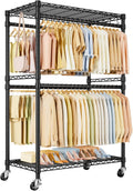 ULIFHOME P4 Plus Rolling Clothes Rack Heavy Duty, Clothing Racks for Hanging Clothes, Free Standing Garment Racks with Wheels, Portable Closet Rack 45''W × 20.5''D × 80.5''H, Max Load 570 Lbs, Black