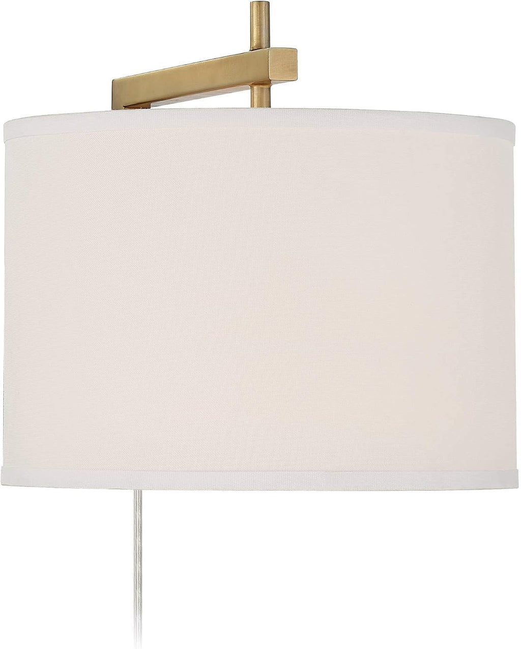 360 Lighting Adair Mid Century Modern Wall Mounted Lamp Warm Brass Metal Plug-in Light Fixture White Linen Drum Shade Bedroom Bedside House Reading Living Room Home Hallway Dining Kitchen