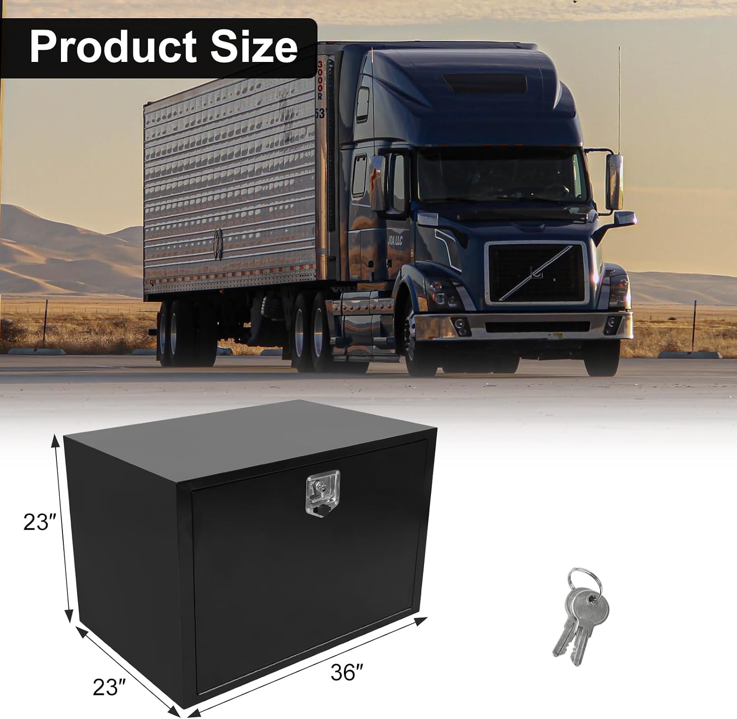 Confote Black Steel Underbody Truck Tool Box with T-Handle Lock, Heavy Duty Truck Storage Organizer - Waterproof, 36' x 23' x 23' inch