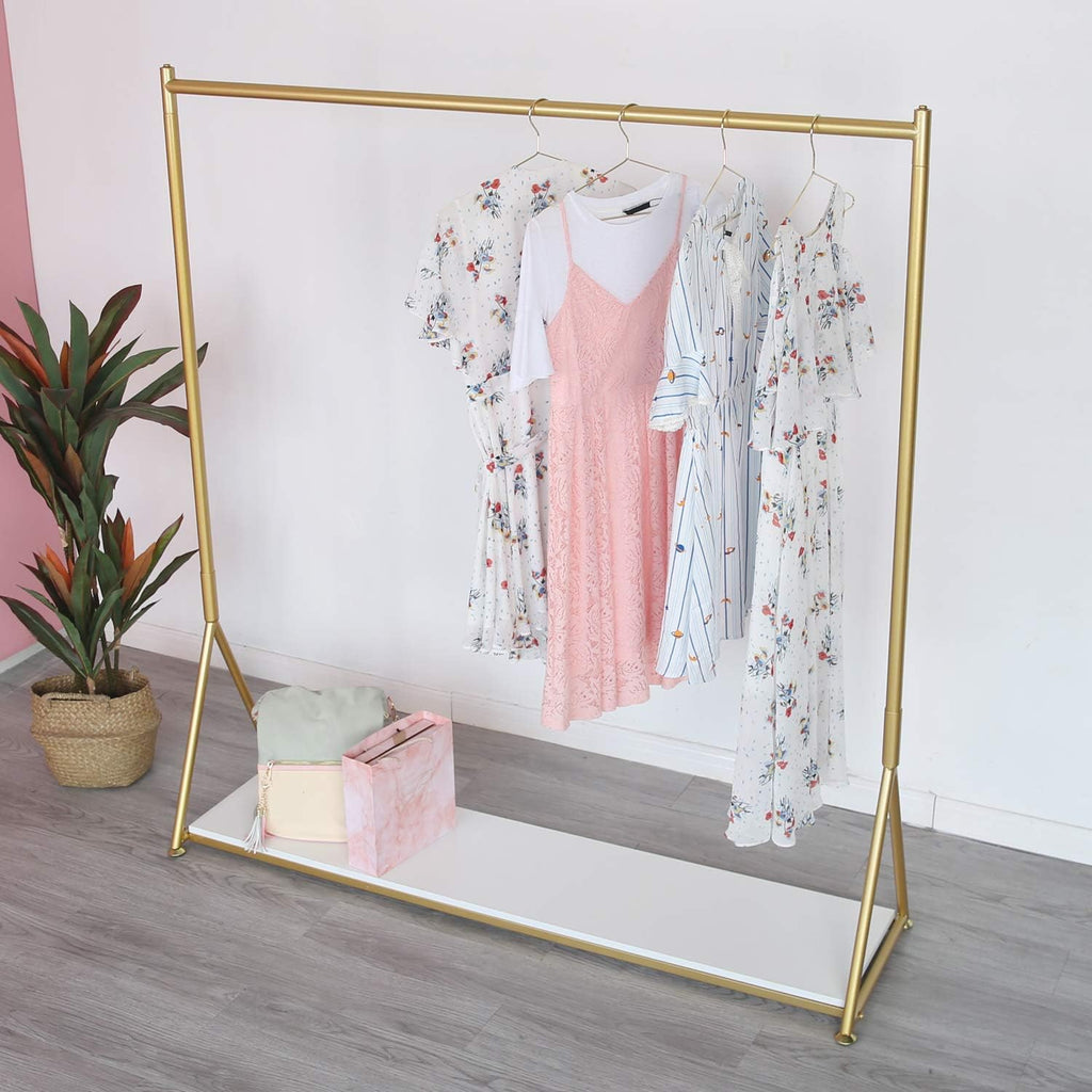 HOMEKAYT Gold Clothing Rack with Shelf Heavy Duty Gold Garment Rack Gold Glothes Rack Modern Display Rack for Home, Boutique,Retail - 59''L