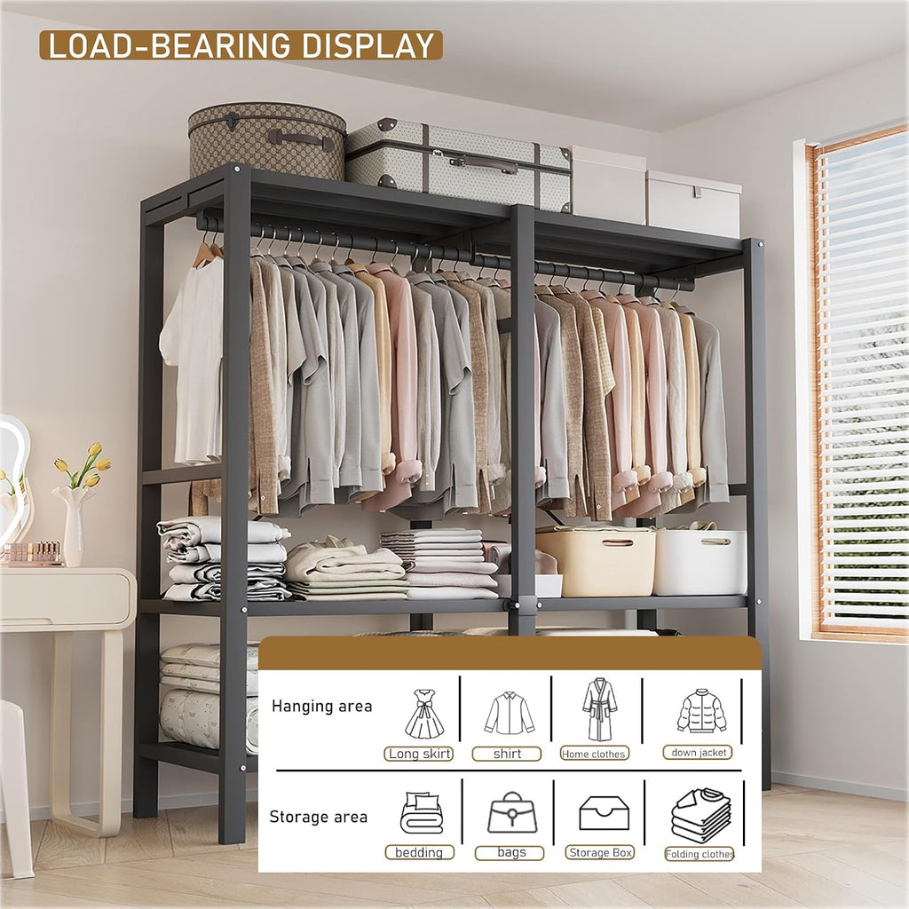Heavy Duty Portable Wardrobe, Metal Foldable Covered Clothes Rack, 1500LBS, Freestanding Closet System Rolling Garment Rack, for Bedroom Closet (Black Zipper, 49in)