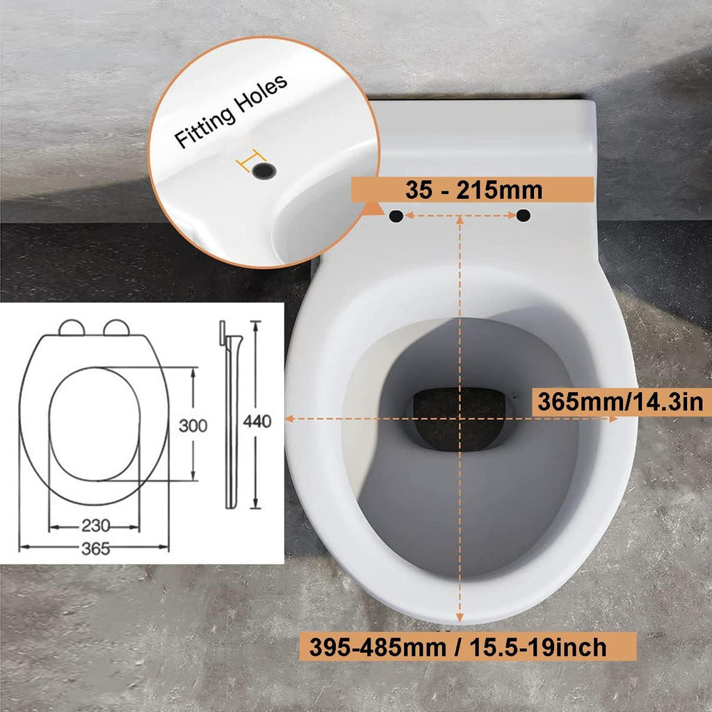 Toilet Seat Soft Close Toilet Seat, Oval Toilet Seat with Quick Release for Easy Clean, Simple Top Fixing, Standard Toilet Seats White with Adjustable Hinges, 365 × 440mm