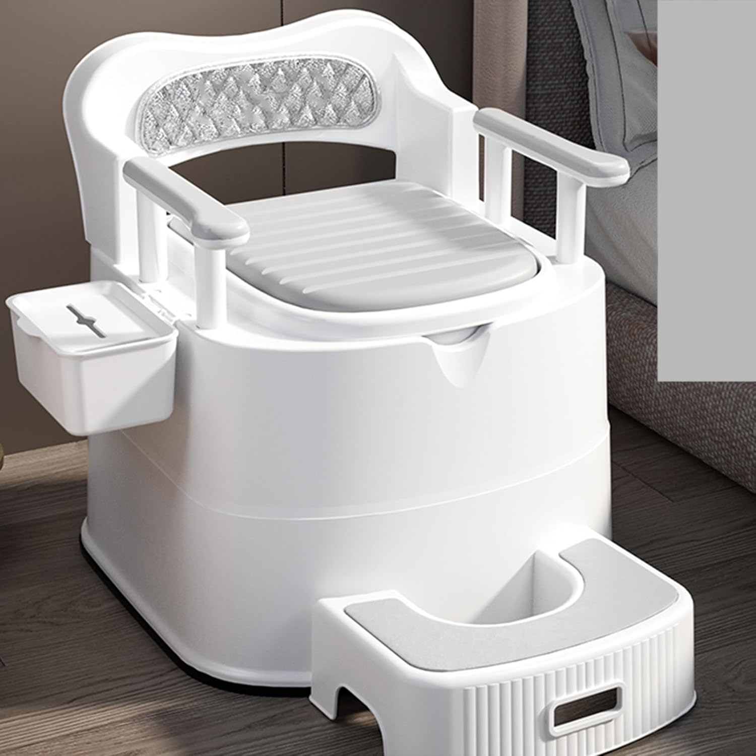 Heavy Duty Bedside Toilet,Movable Toilet Home for The Elderly Padded Seat Commode Chair with Arms Suitable People Inconvenient Legs and Feet (C)