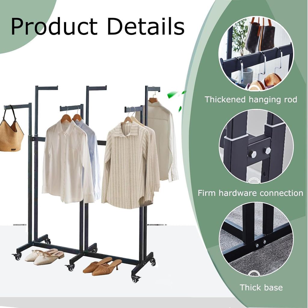 Metal Clothing Rack, 8 Arms Clothes Display Racks with Wheels, Adjustable Floor Standing Garment Rack From 46.85' to 64', Portable Retail Display Stand for Boutique Stores (Black, 8 Arm/68.5in)