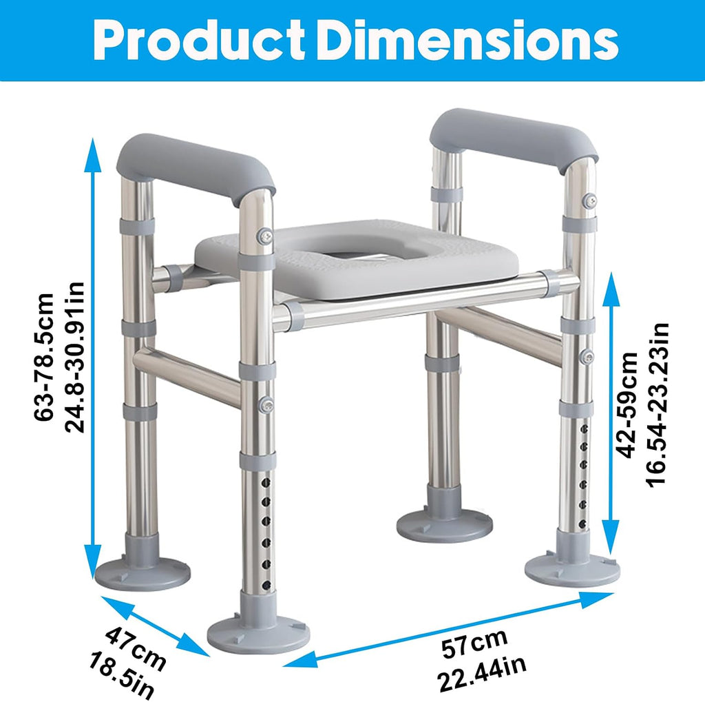 Toilet Seat Risers for Seniors, Raised Toilet Seat with Handles, 440lb Capacity, Adjustable Commode Chair with Non-Slip Padded Seat, Fits Most Toilets