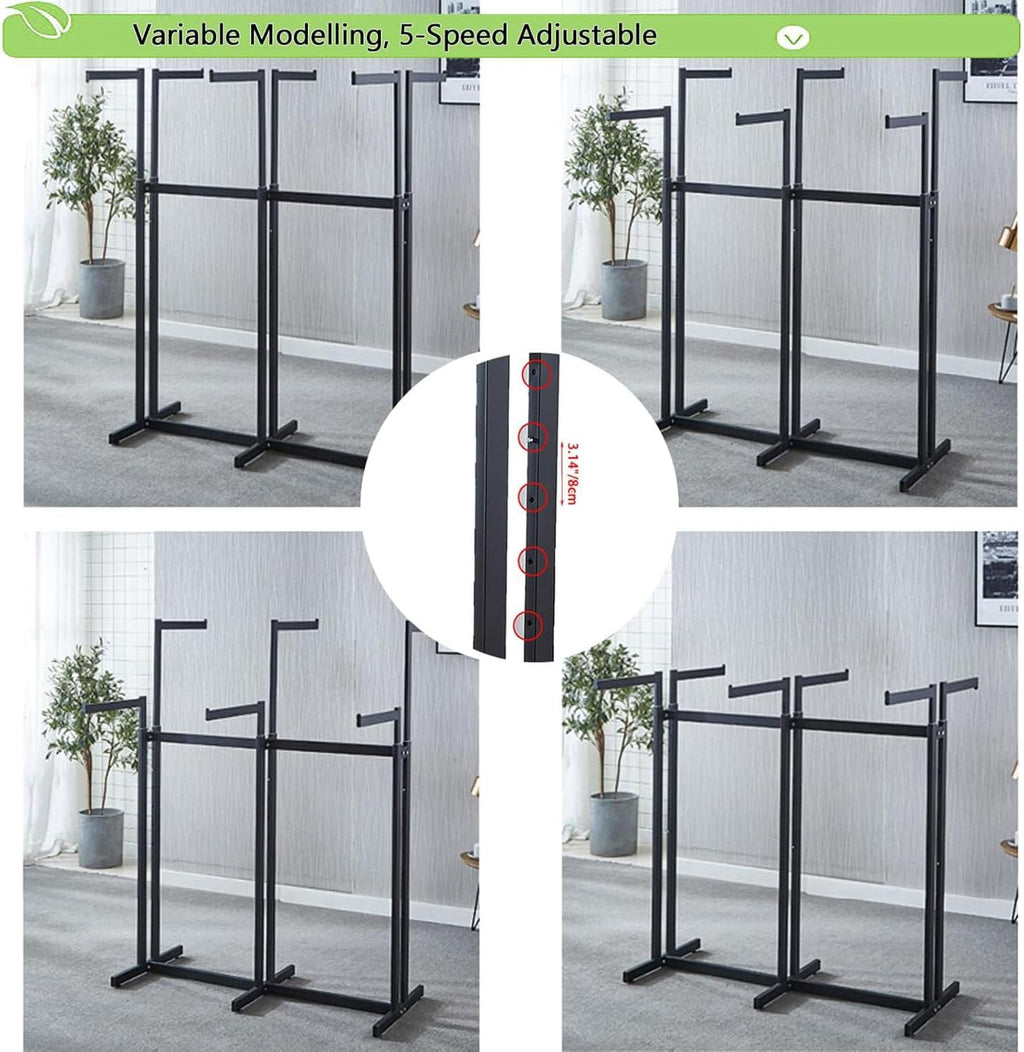 Floor Standing Metal Garment Rack - Heavy Retail Display Racks With Wheels, Two-story 12 Arms Clothing Rack, Square Tubing Portable Shirt Rack, Merchandise Display RackFor Hanging Clothes (Black-2)