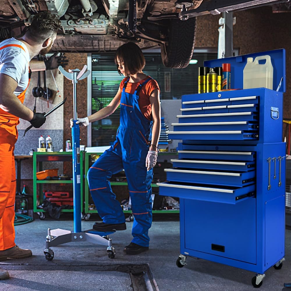 13-Drawer Rolling Tool Chest, 2-in-1 Heavy Duty Detachable Storage Cabinet with Lockable Wheels & Removable Top Box, 600 lbs Capacity for Mechanics, Garage Workshop (Blue)
