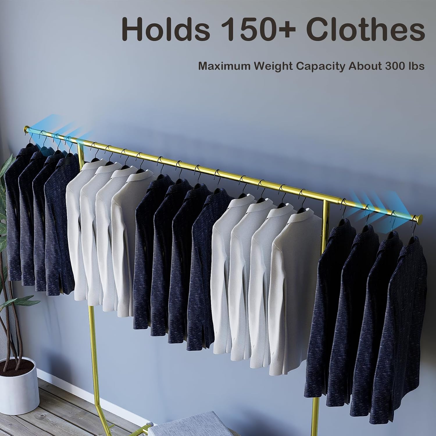 Collapsible Gold Clothes Rack Single Clothing Racks For Hanging Clothes Metal Clothing Hanging Rack Commercial Garment Rack With Wheels For Bedroom Balcony