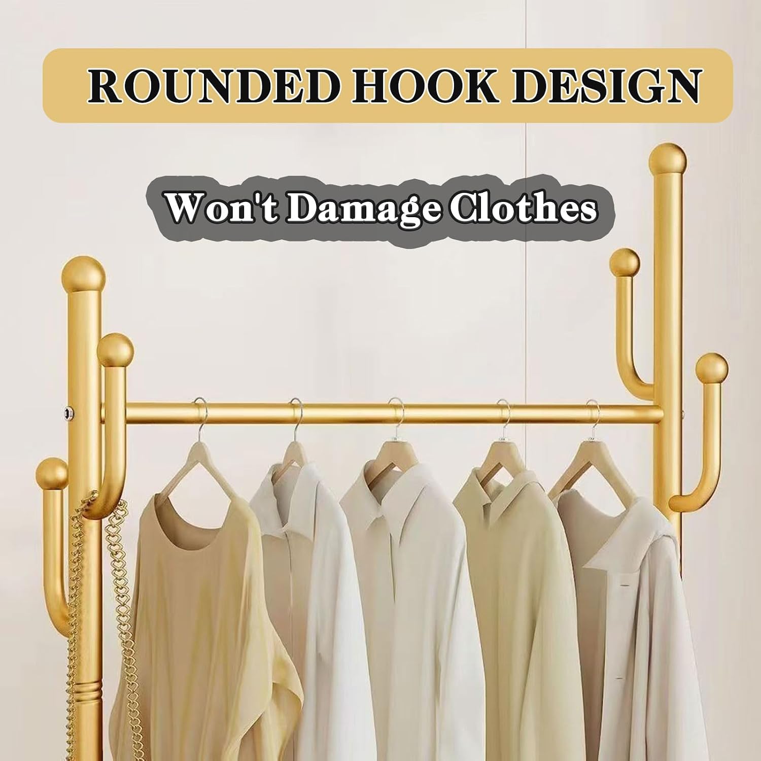 Gold Clothes Rack with Wheels, Heavy Duty Metal Rolling Clothes Rack with Basket, 68.5 Inch Movable Portable Tall Gold Garment Rack for Bedroom Living Room Entryway
