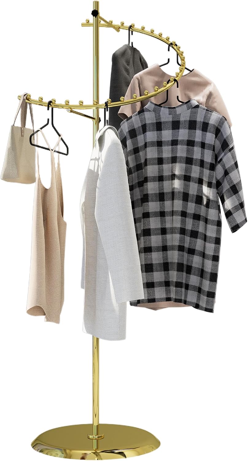 Heavy Duty Spiral Retail Racks for Clothes Gold Hanging Clothes Rack Store Boutique Clothing Rack Closet Racks for Bedroom and Shop
