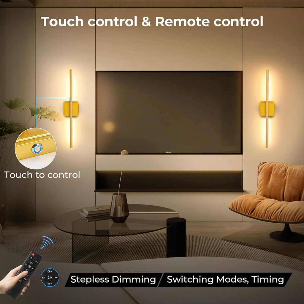 GvvooHome Battery Operated Wall Sconce Detachable 360°Rotate, Wireless Wall Lamp 3000-6500K Dimmable, 10000mAh Rechargeable Wall Light for Bedroom, Living Room，28.3' Black Gold 4 Pack