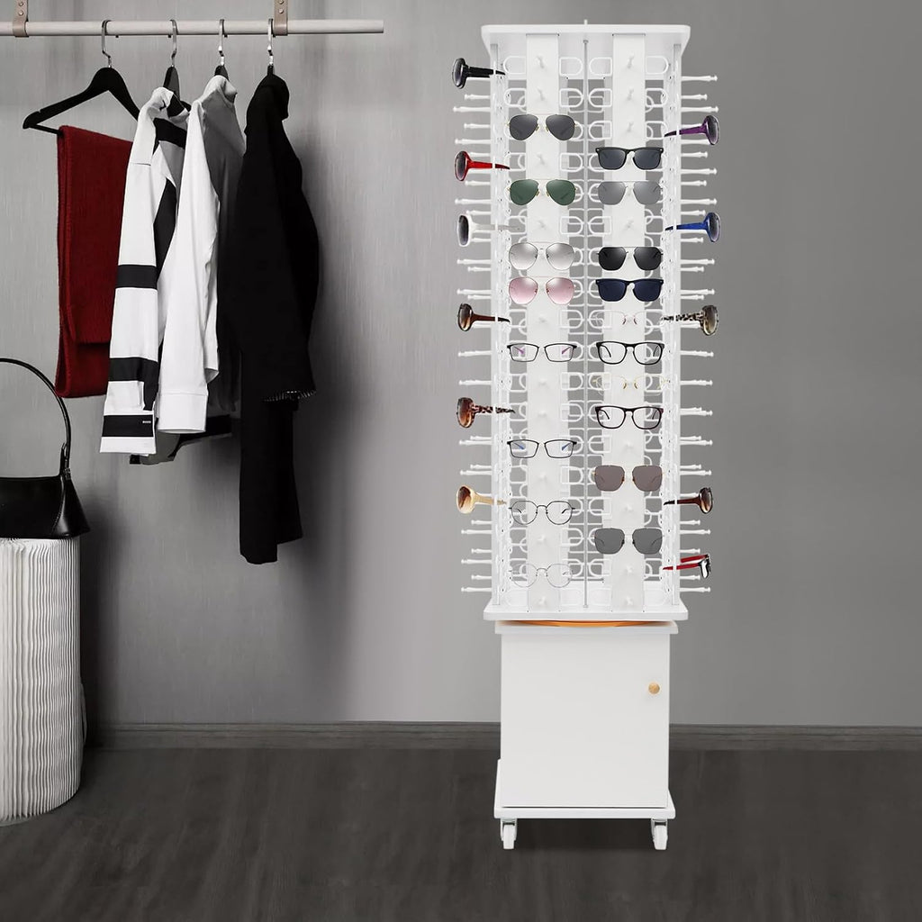 144 Capacity Eyeglass Display Stand 360° Rotating Sunglasses Rack Organizer Holder with Base Square Freestanding Countertop Spinner for Retail Boutique (White, 144 Pairs)