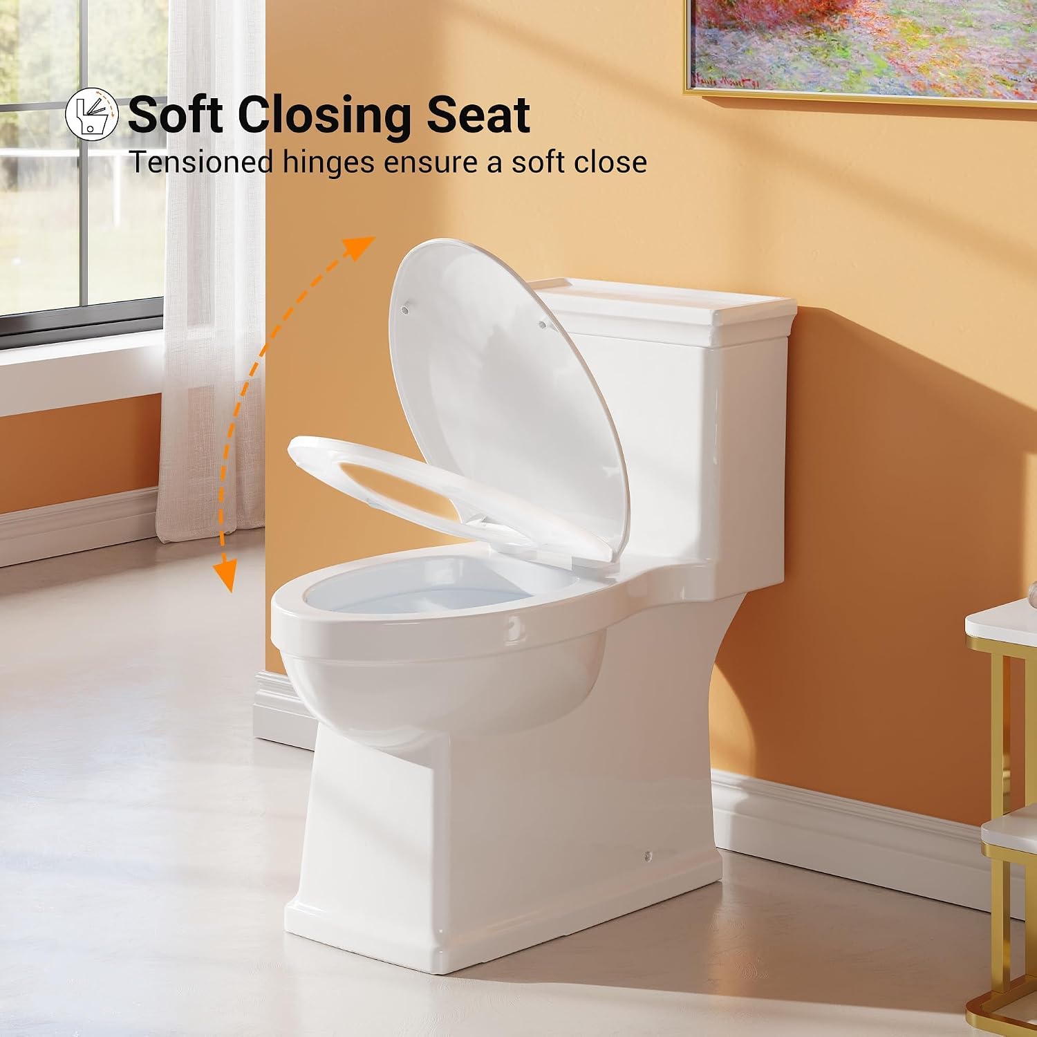 Two-Piece Elongated Toilet Set, Water Conserving Single Flush with Soft-Close Seat, Standard Installation for Home Bathrooms