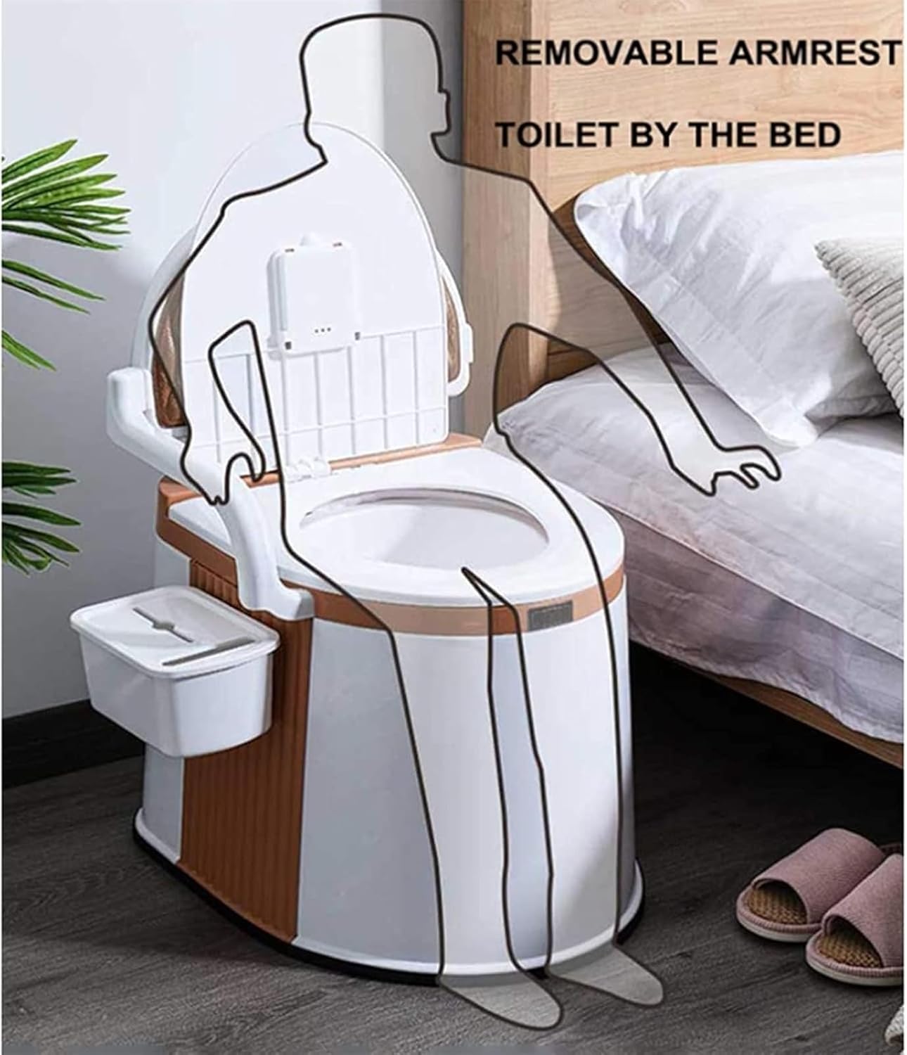 Bedside Commode,Toilet Seat with Handles Mobile Sturdy and Beautiful Extra Wide Toilet Chair Anti Slip and Anti Rollover for Outdoor Indoor Easy Cleaning