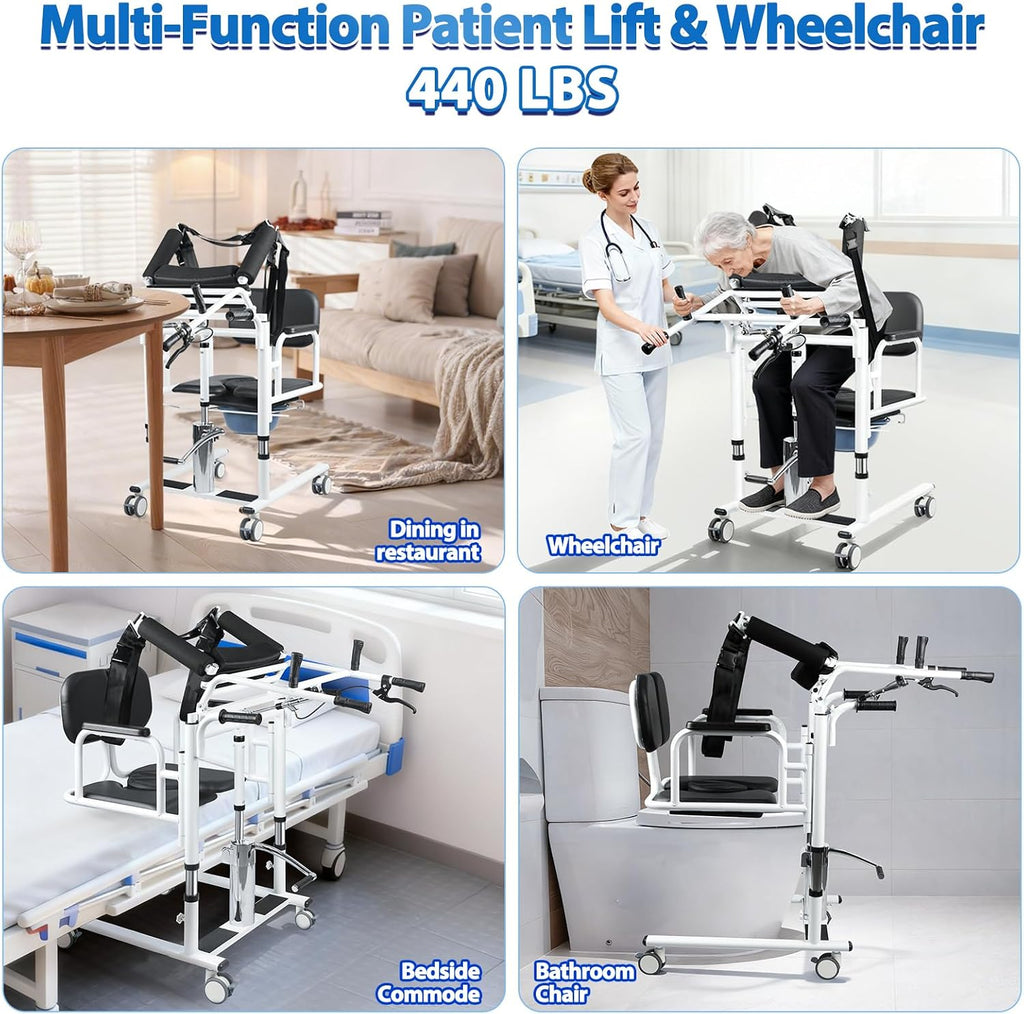 Patient Lift Transfer Chair - Heavy Duty Shower Commode Chair with Toilet Safety Frame (Dual A - Black & Rack)