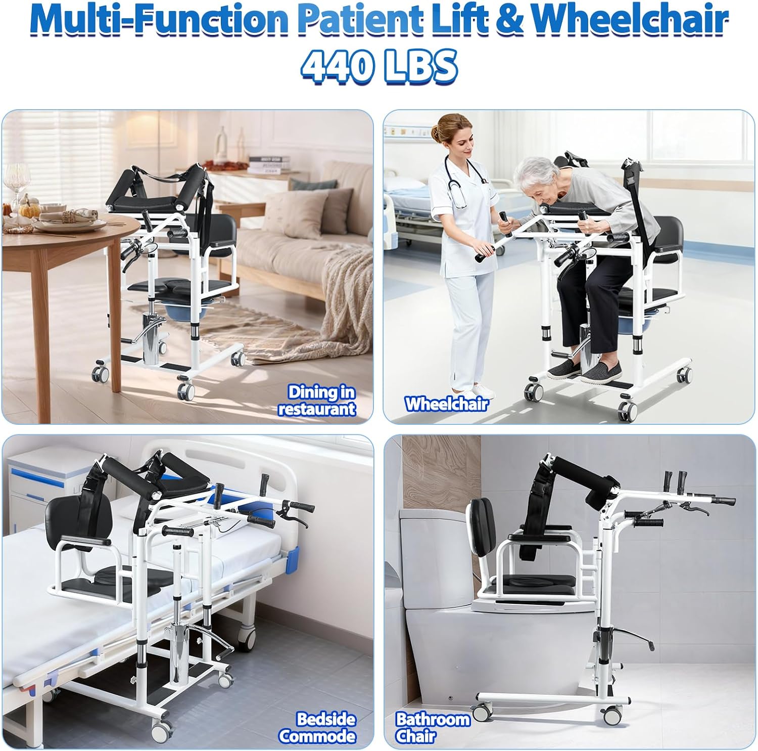 Patient Lift Transfer Chair - Heavy Duty Shower Commode Chair with Toilet Safety Frame (Dual A - Black & Rack)