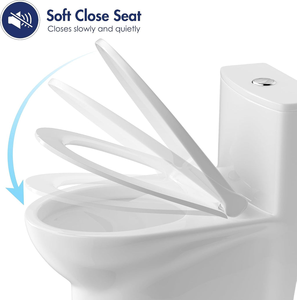 Eridanus One Piece Toilet, Elongated with Soft Closing Seat, Small Compact Toilet with 16⅜' Height Seat, Powerful & Quiet Dual Flush (1.1/1.6 GPF), 12' Rough-In