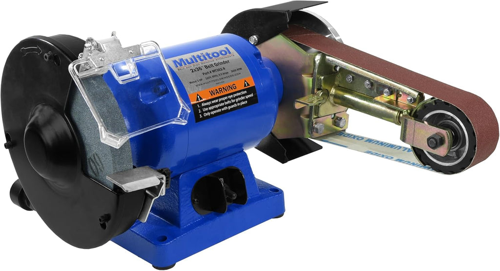 Multitool 2' x 36', 1 hp Industrial Belt Grinder, 8' Bench Grinder with Multitool Grinders Belt Attachment