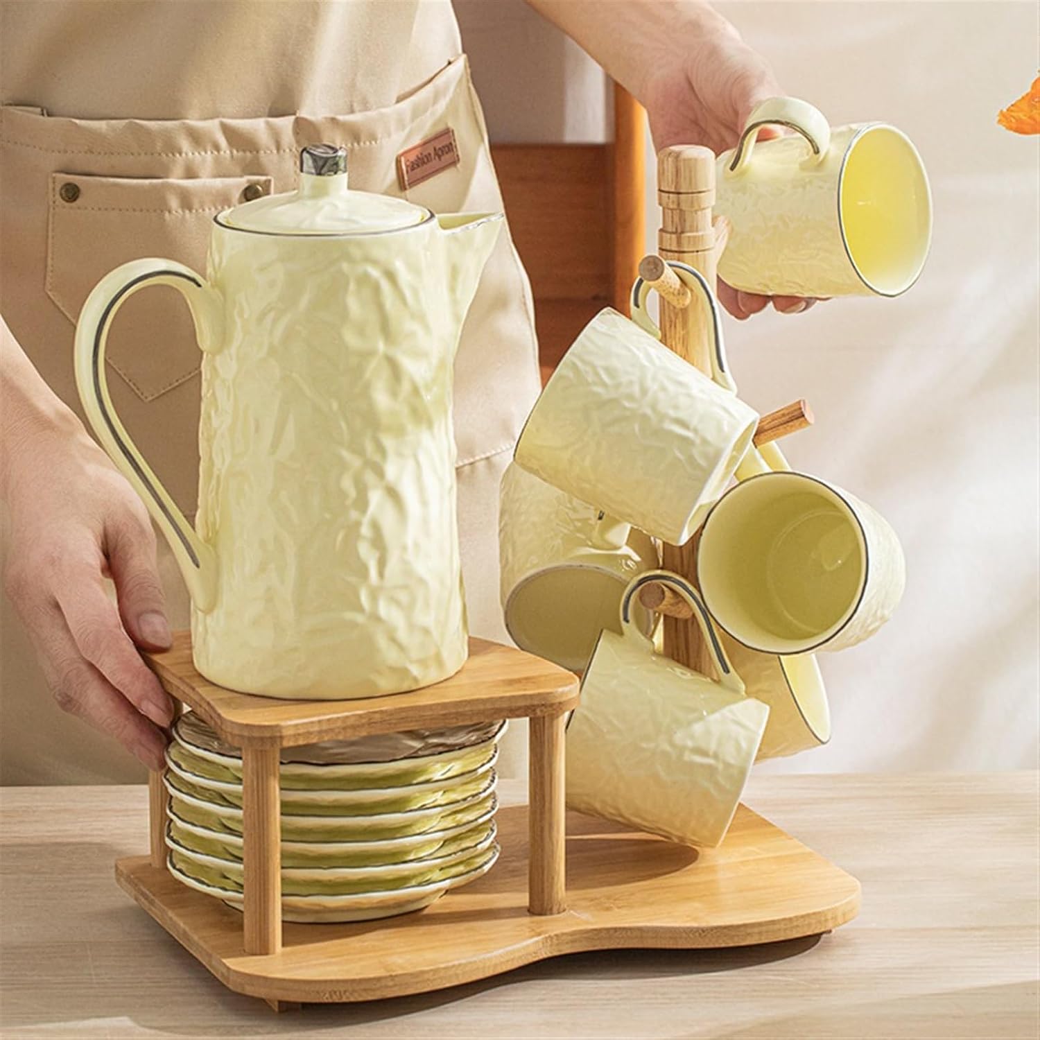 Beverage Serveware Ceramic water cup water set gift box tea cup tea set living room cold kettle flower tea set home coffee set Water Carafe(Yellow)