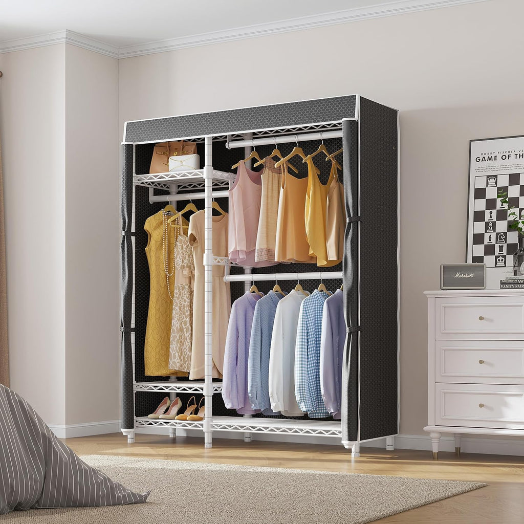 VIPEK V2C Heavy Duty Clothes Rack with Upgraded Polyester Cover, Metal Portable Closet with Adjustable Shelves & Hanging Rods, Freestanding Wardrobe Closet for Bedroom, Max Load 700LBS