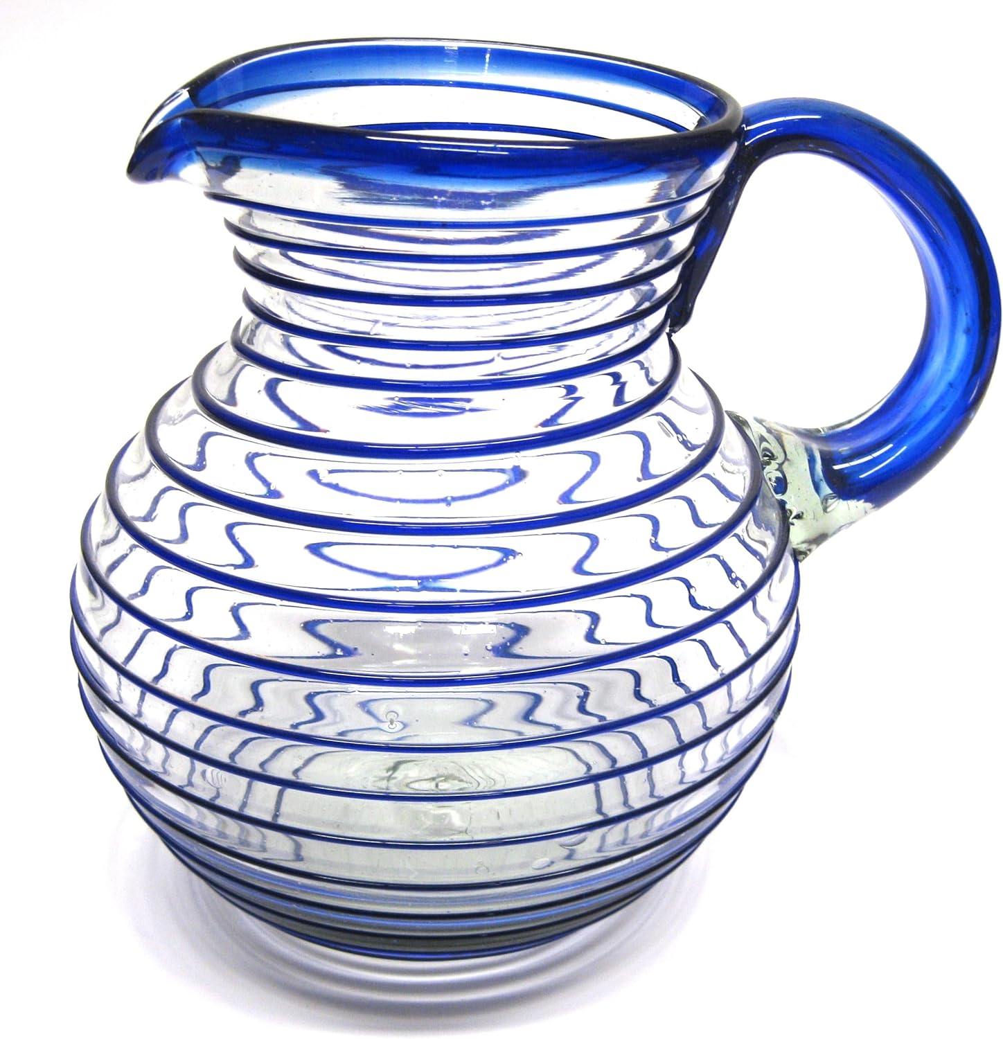 Cobalt Blue Spiral 120 oz Pitcher and 6 Drinking Glasses set, Recycled Glass, Lead-free, Toxin-Free (Pitcher & Glasses)