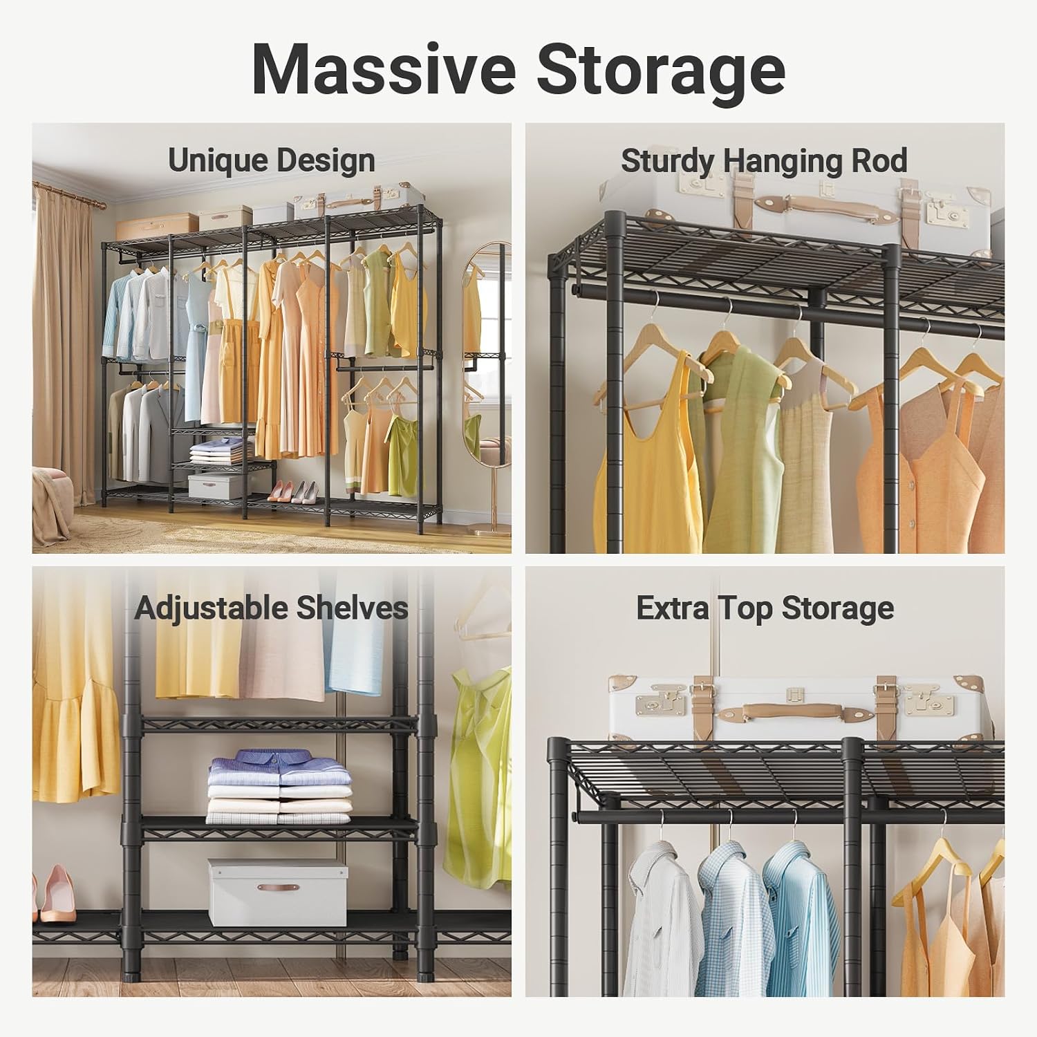VIPEK V40C Medium Covered Clothes Rack, Freestanding Clothing Rack with Black Oxford Fabric Cover for Hanging Clothes, Adjustable Portable Closet Wardrobe for Bedroom & Walk-in Closet, Max Load 900LBS