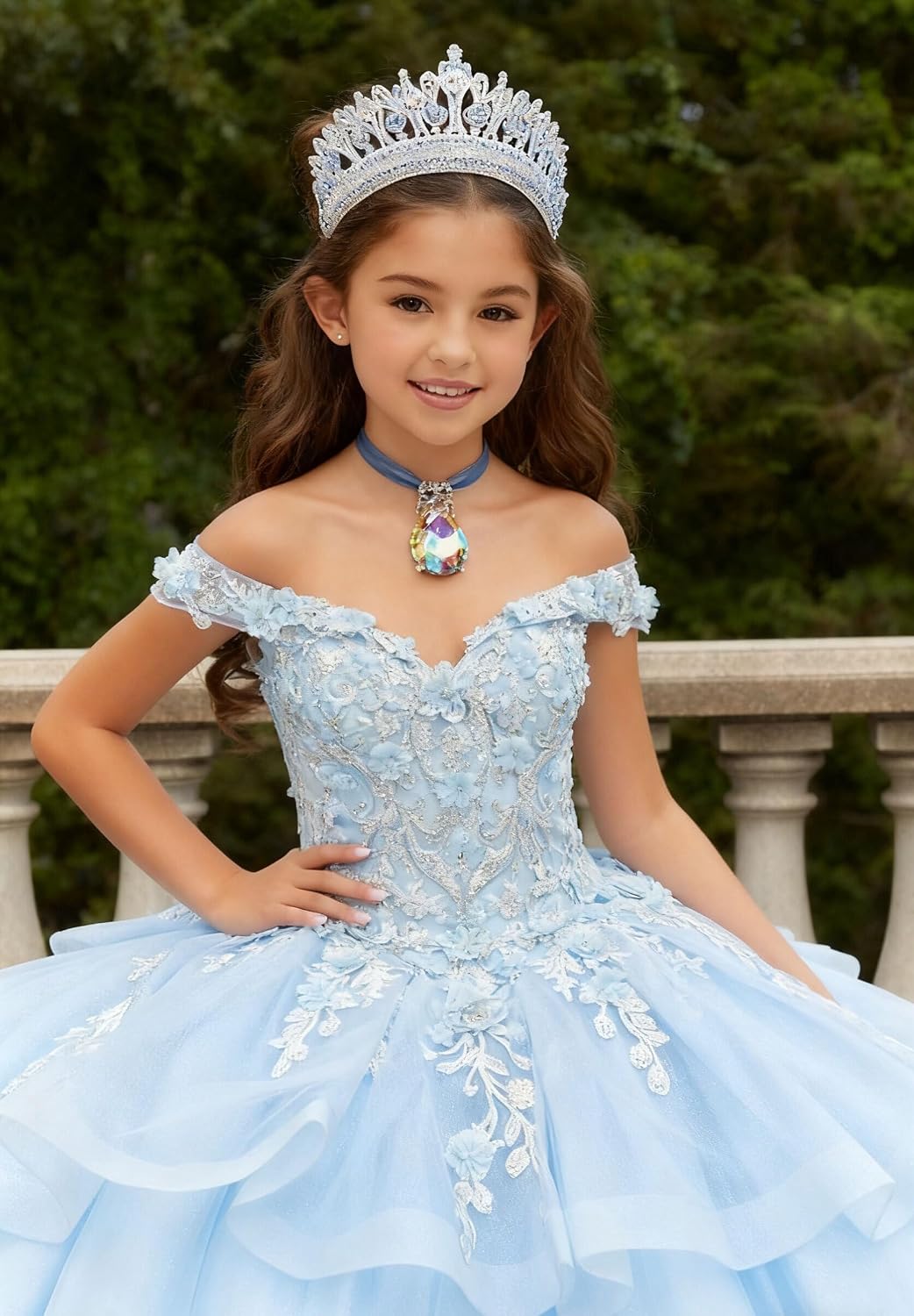 Crystal Lace Applique Flower Girl Dress Layered 3D Floral First Communion Dresses Off Shoulder Girls Pageant Dresses