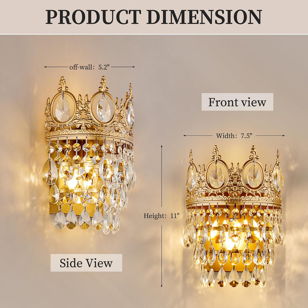 TOCHIC Wall Sconces Set of Two, Gold Wall Lights Fixtures for Bedroom, Vintage Wall Lamp for Hallway, Living Room, Stairway