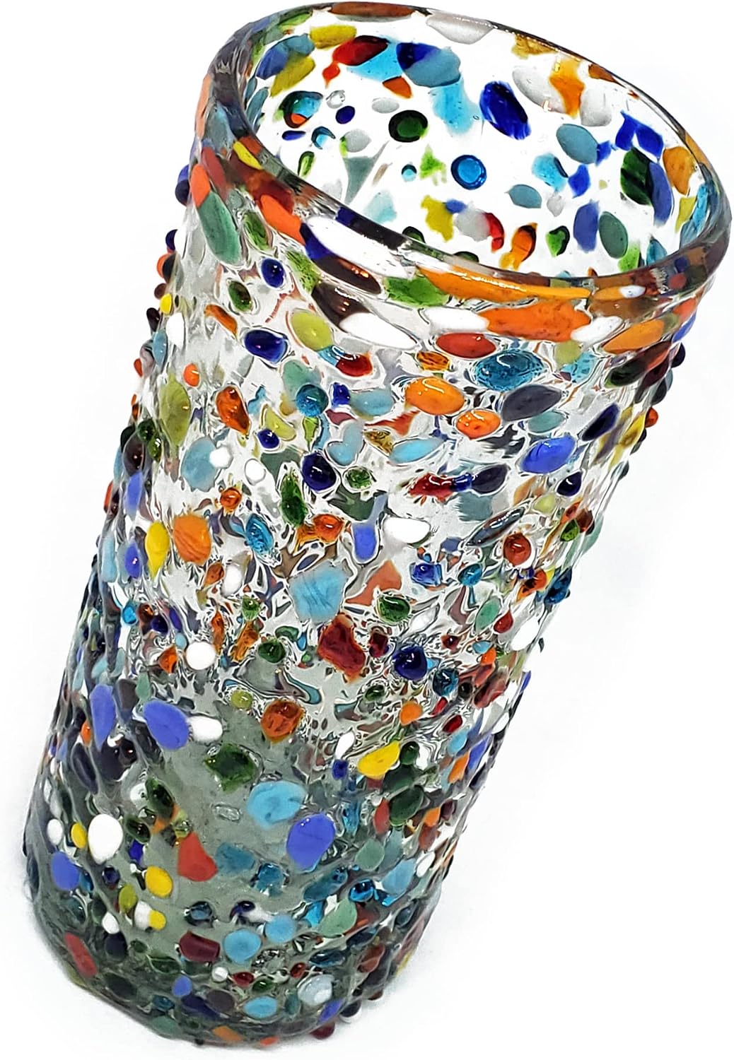Confetti Rocks 20 oz Tall Iced Tea Glasses (set of 6) | Hand Blown Drinking Glasses, Multicolor Mexican Glassware Tumblers for Water, Juice, Margaritas & Cocktails | Lead-free, Toxin-Free
