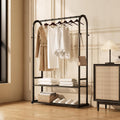 Sturdy metal clothes rack,Black freestanding clothing rack with bottom shelves and 6 side hooks,garment rack for hanging clothes,Modern wardrobe rack for Bedroom or cloakrooms