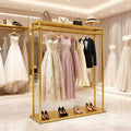 Retail Clothes Display Wedding Dress Rack Heavy Duty Metal Gold Garment Rack, Clothing Store Studio Boutique Racks for Hanging Long Dresses Wedding Dress Commercial Floor-Standing Shelves 67 inch