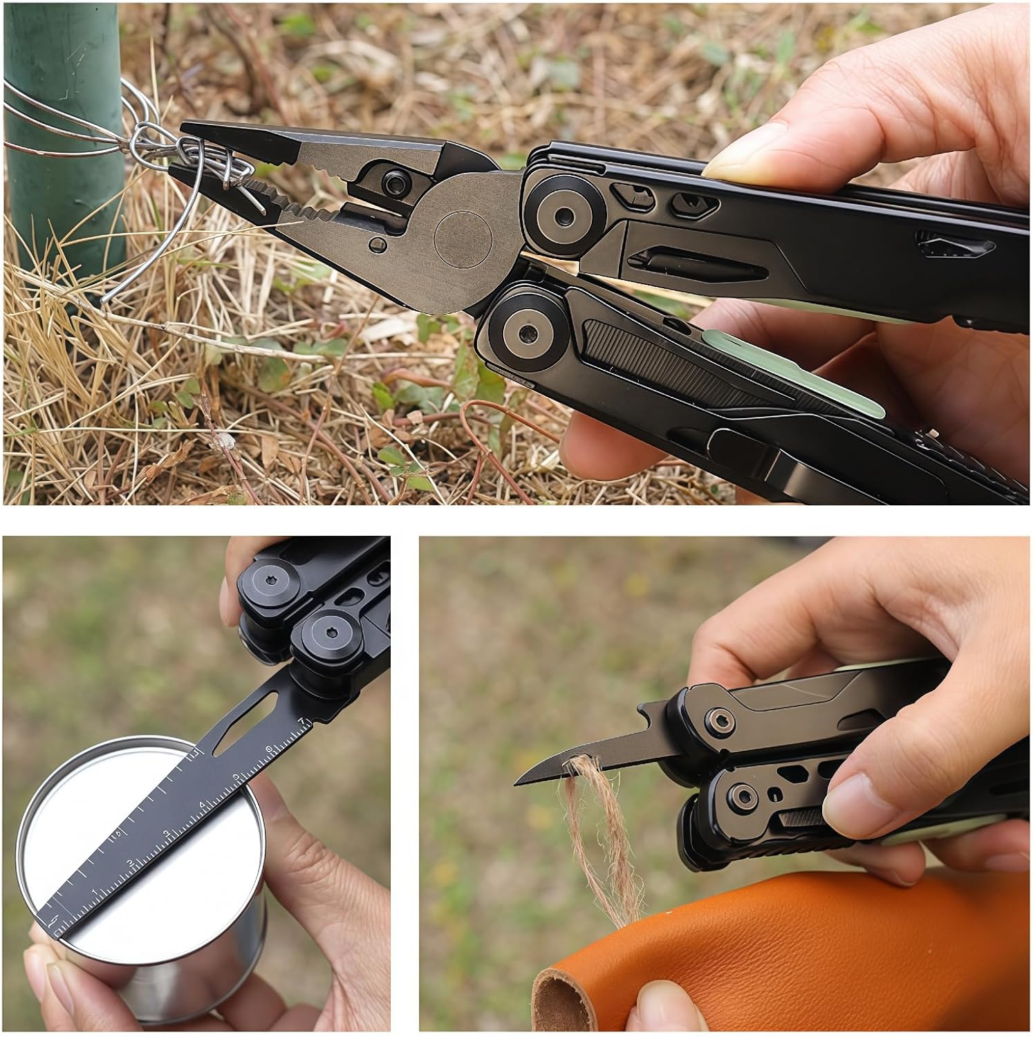 Multitool, 20-in-1 Full-Size, Lightweight EDC, Multi-Purpose Pliers, Pocket Knife, Tactical Gear, Nylon Bag, Tools, Gifts for Guys, Equipment for Emergencies, Hiking, and Outdoor Camping (Black)