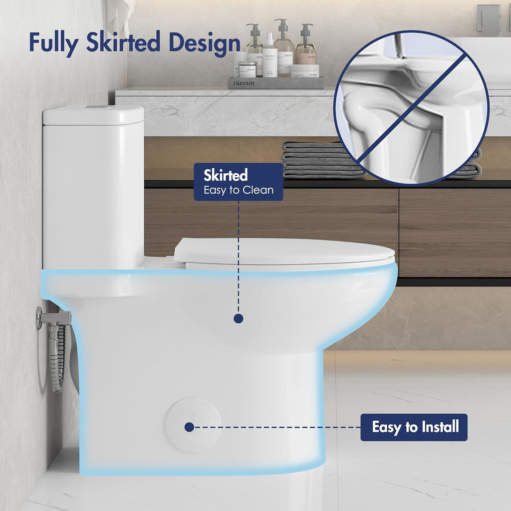 Eridanus One Piece Toilet for Bathroom, Elongated Toilets with Compact Soft Closing Seat, ADA Compliant 17' Chair Height Seat, 12' Rough in, Powerful Dual Flush 1.1/1.6 GPF, Modern Ceramic White