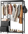 Lulive Clothes Rack with 2 Rods, Shelves, Drawers & Hooks, Garment Rack | Clothes rack with 2 hanging rods (50lbs each), 2 shelves, 2 fabric drawers & 4 hooks. 300lb total capacity. Fits small spaces