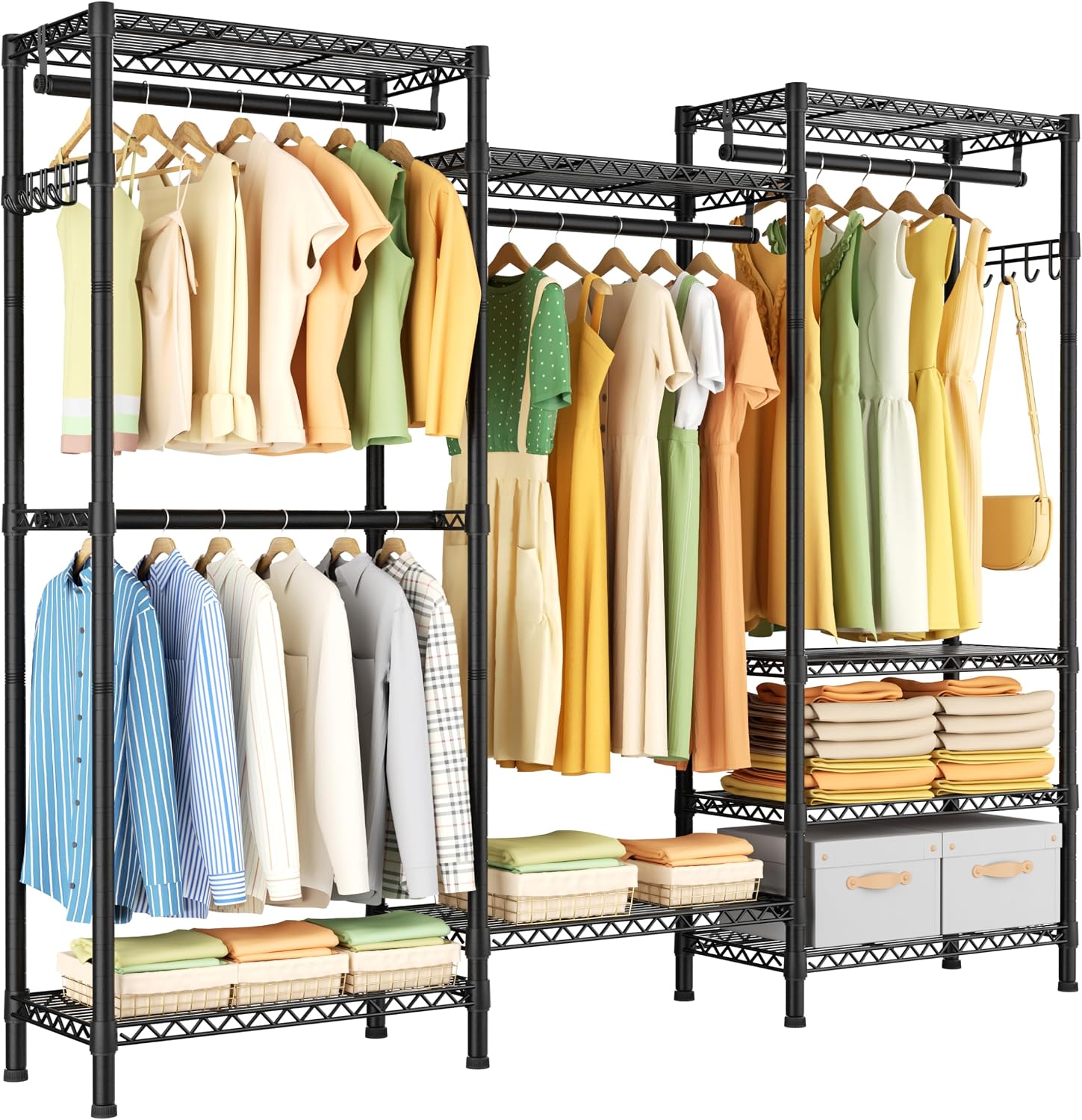 Golpart Heavy Duty Garment Rack Clothes Rack,Large Metal Closet Organizer System Storage Wardrobe,Freestanding Clothing Rack with 8 Adjustable Wire Shelves&4 Hang Rods,MaxLoad 800lbs