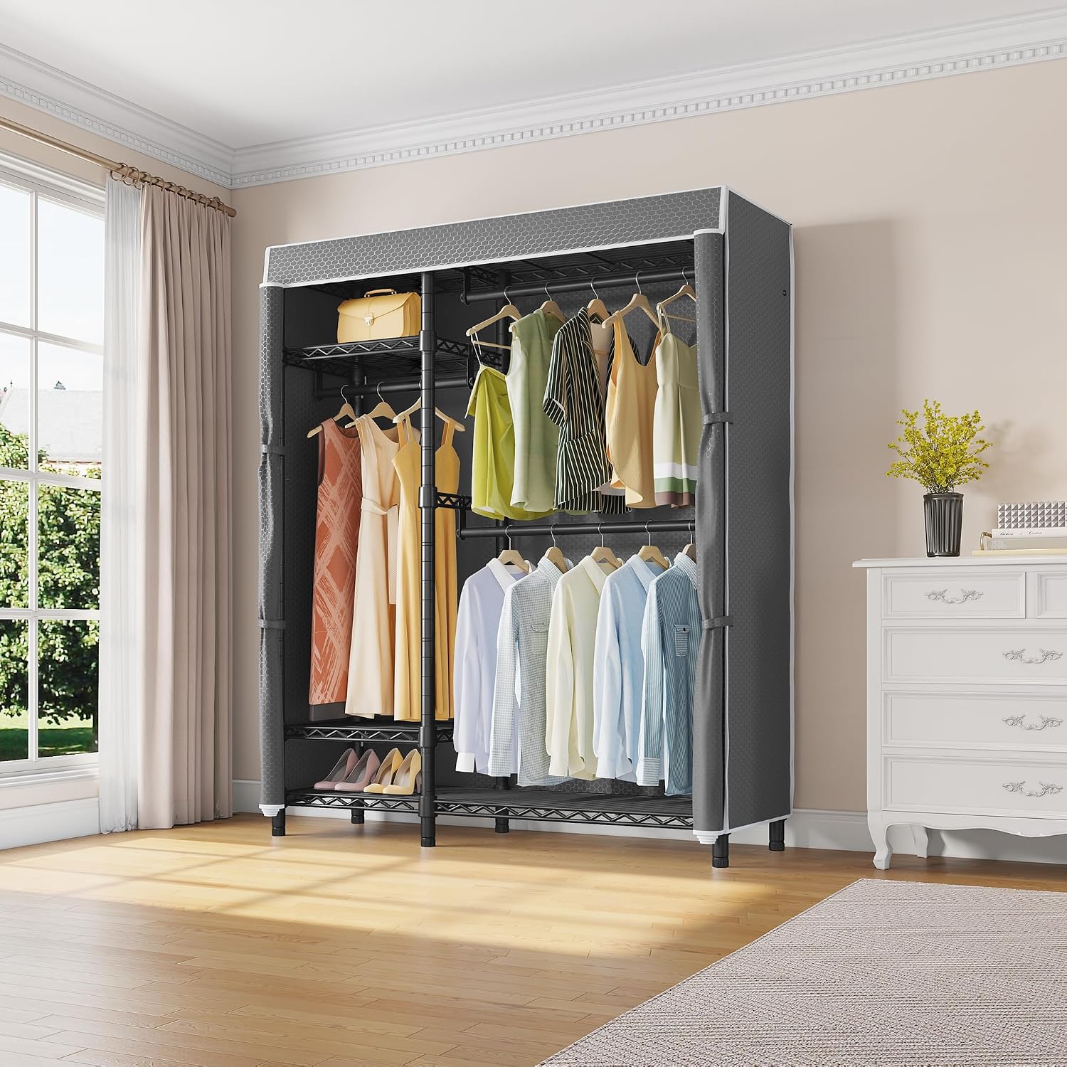 VIPEK V2C Heavy Duty Clothes Rack with Upgraded Polyester Cover, Metal Portable Closet with Adjustable Shelves & Hanging Rods, Freestanding Wardrobe Closet for Bedroom, Max Load 700LBS