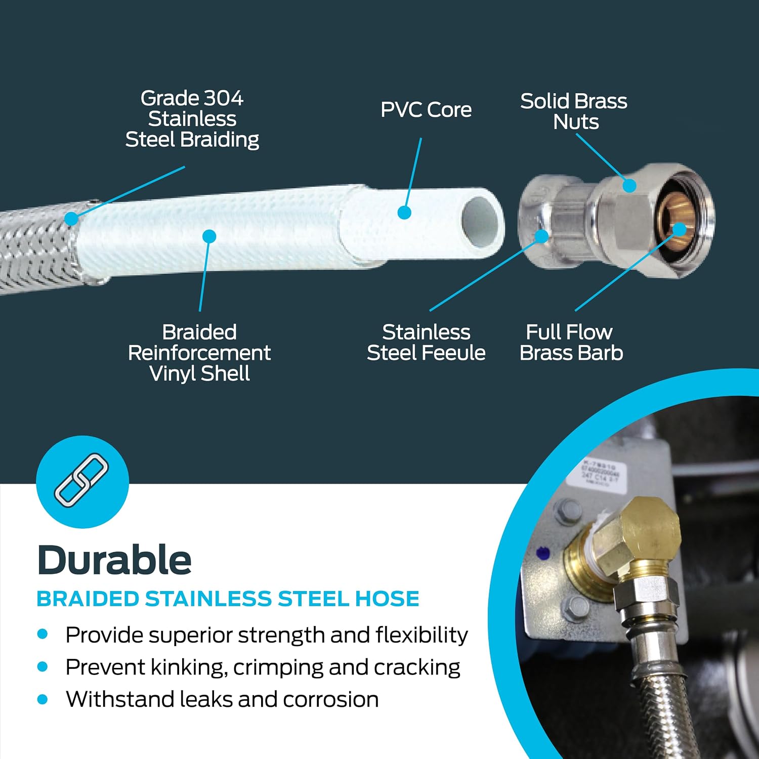 Eastman 5 Ft. Dishwasher Installation Kit, Braided Stainless Steel Supply Line with 3/8 Inch Compression Ends, 41041 (Pack of 12)