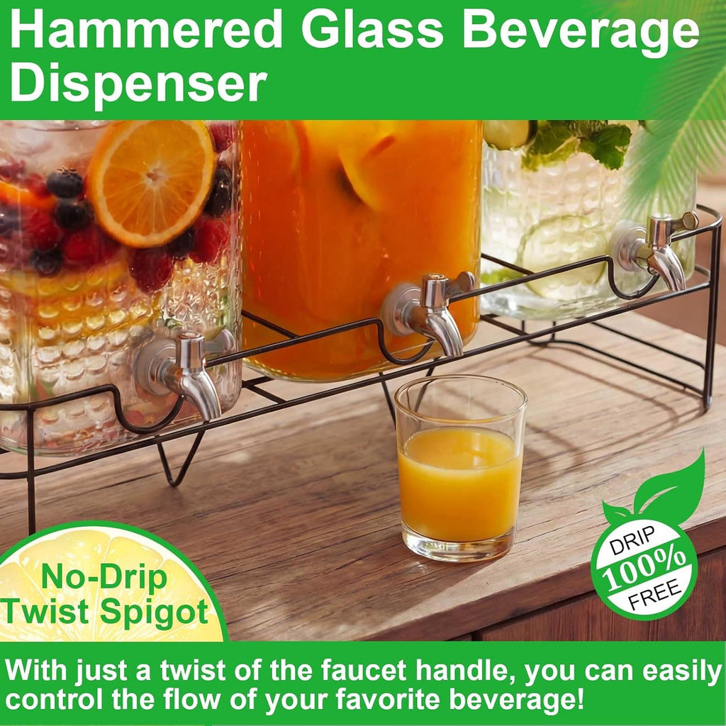 3 Pack 5 Gallon Glass Drink Dispensers with Stand for Party, Leak Proof Large Beverage Dispensers Jugs with Stainless Steel Spigots for Party, Wedding, Juice, Lemonade Iced Tea and More