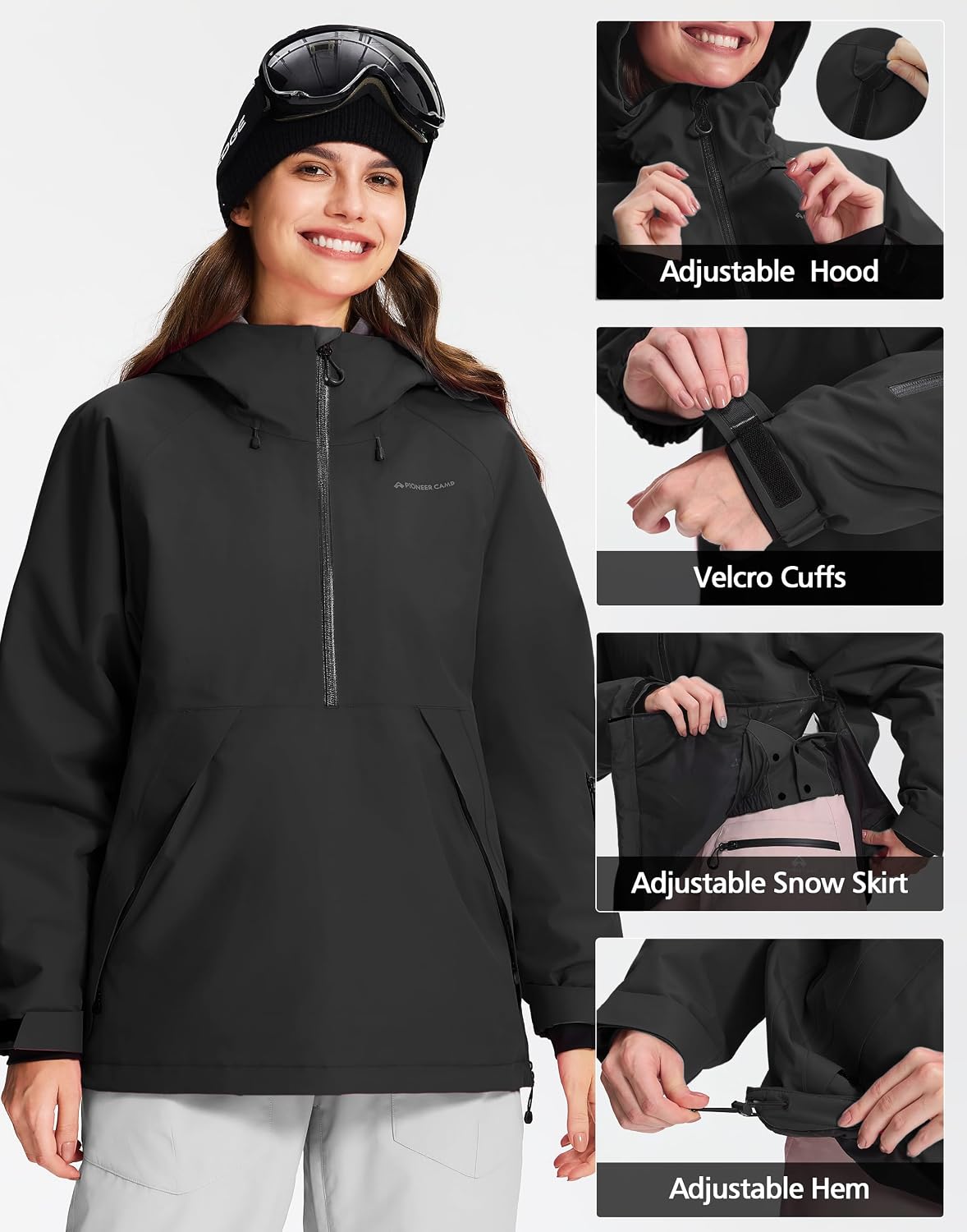Pionner Camp Womens Ski Jacket Snow Coat Waterproof Baggy Anorak Snowboard Hoodie Insulated Pullover Winter Sports Mountain