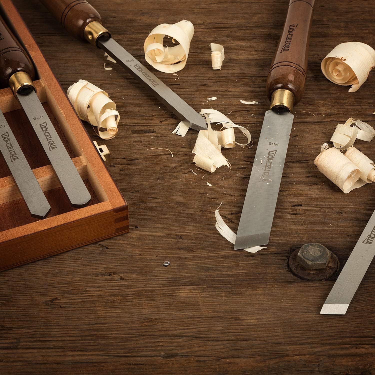 8-Pieces HSS Wood Turning Tools Lathe Chisel Set with Wooden Box
