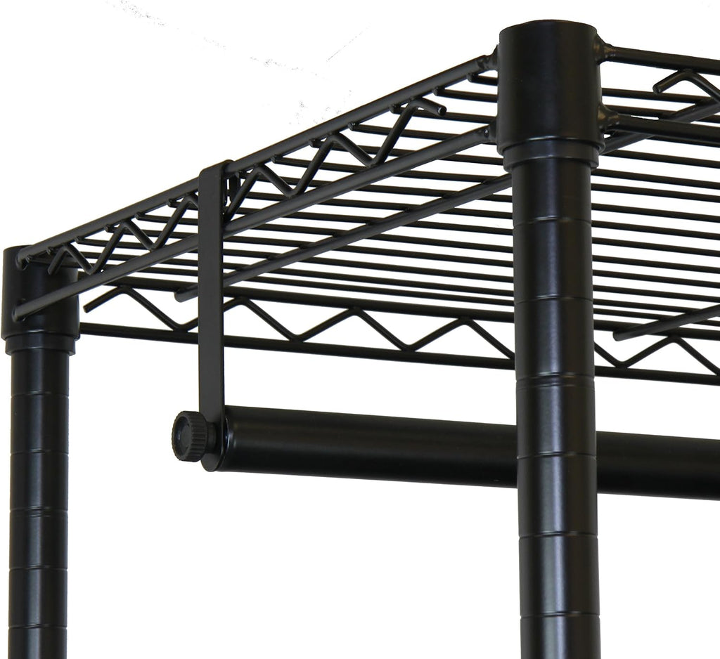 Oceanstar Heavy Duty Rolling Storage Garment Rack with Adjustable Shelves and Hook,Black